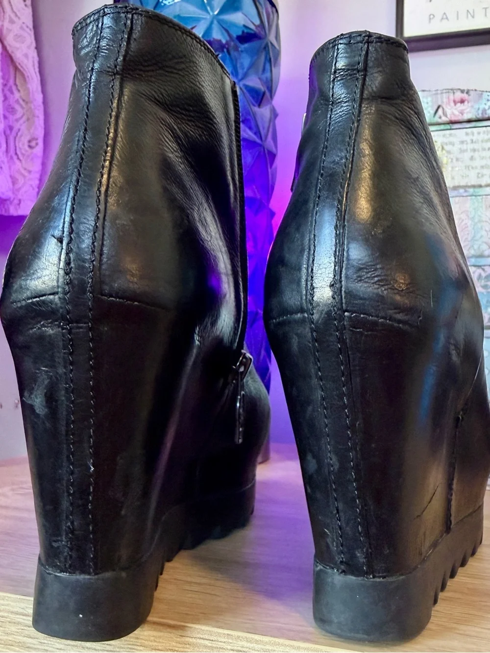 ASH Iron Black Leather Wedge Ankle Boots - US 8 / 38